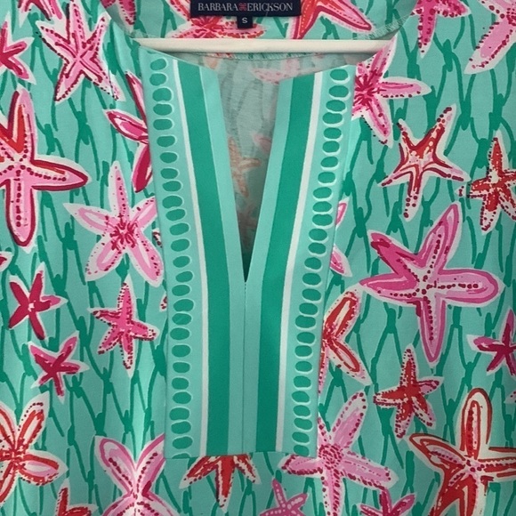 Barbara Erickson Seafoam Pink dress starfish print summer vocation travel size S - Picture 4 of 11